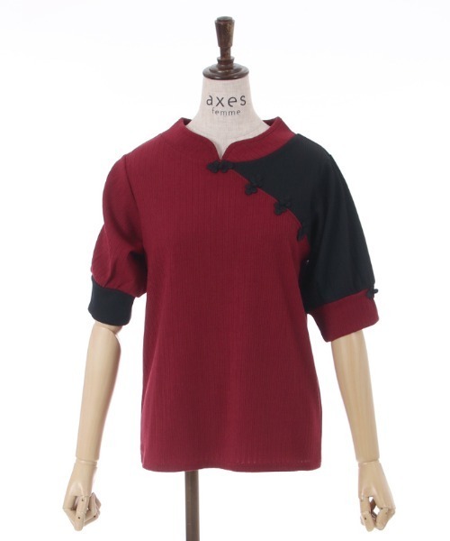axes femme（アクシーズファム）の「チャイナ釦バイカラープルオーバー（Tシャツ/カットソー・レディース・レッド/サックスブルー/ブラック・FREE）」の16枚目の写真