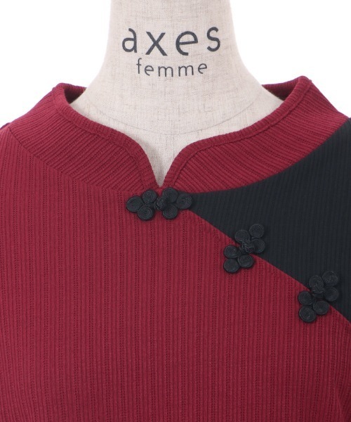 axes femme（アクシーズファム）の「チャイナ釦バイカラープルオーバー（Tシャツ/カットソー・レディース・レッド/サックスブルー/ブラック・FREE）」の11枚目の写真