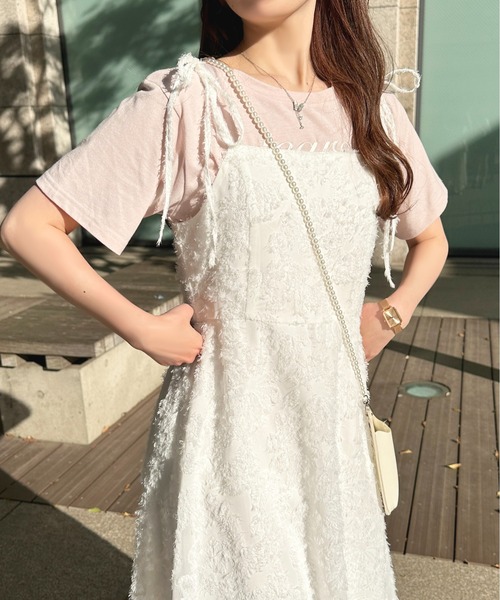 セール】【セットアップ可能】ふわふわジャガードキャミワンピース