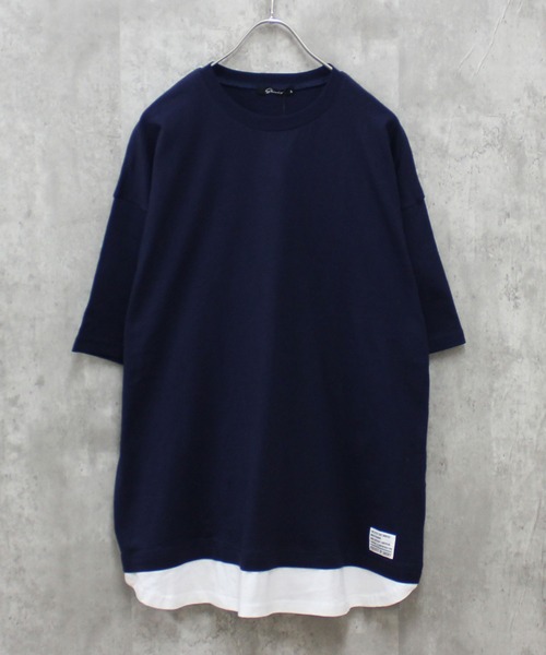 SHISKY(シスキー)の「フェイクレイヤード ちょいBIG無地T(Tシャツ/カットソー・メンズ・ネイビー/チャコール/ダークグリーン/ブラック/ベージュ/杢グレー・M/XL/L)」の1枚目の写真