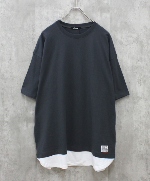 SHISKY(シスキー)の「フェイクレイヤード ちょいBIG無地T(Tシャツ/カットソー・メンズ・ネイビー/チャコール/ダークグリーン/ブラック/ベージュ/杢グレー・M/XL/L)」の4枚目の写真