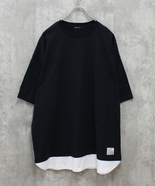 SHISKY(シスキー)の「フェイクレイヤード ちょいBIG無地T(Tシャツ/カットソー・メンズ・ネイビー/チャコール/ダークグリーン/ブラック/ベージュ/杢グレー・M/XL/L)」の2枚目の写真