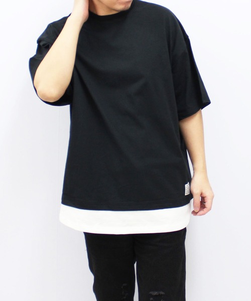 SHISKY(シスキー)の「フェイクレイヤード ちょいBIG無地T(Tシャツ/カットソー・メンズ・ネイビー/チャコール/ダークグリーン/ブラック/ベージュ/杢グレー・M/XL/L)」の7枚目の写真