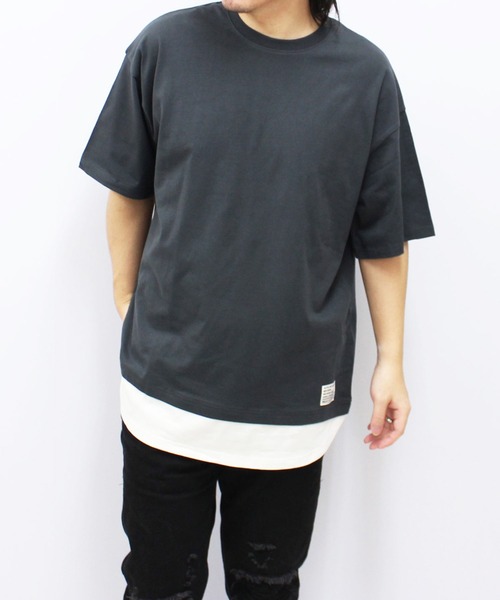 SHISKY(シスキー)の「フェイクレイヤード ちょいBIG無地T(Tシャツ/カットソー・メンズ・ネイビー/チャコール/ダークグリーン/ブラック/ベージュ/杢グレー・M/XL/L)」の9枚目の写真