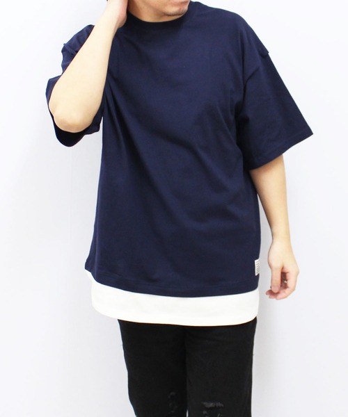 SHISKY(シスキー)の「フェイクレイヤード ちょいBIG無地T(Tシャツ/カットソー・メンズ・ネイビー/チャコール/ダークグリーン/ブラック/ベージュ/杢グレー・M/XL/L)」の12枚目の写真