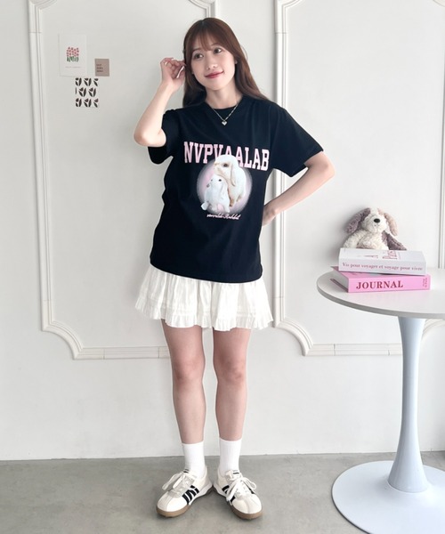 Loueme（ルエム）の「ロップイヤーラビットロゴTシャツ（Tシャツ/カットソー・レディース・ライトグレー/ブラック・M/XL）」の4枚目の写真