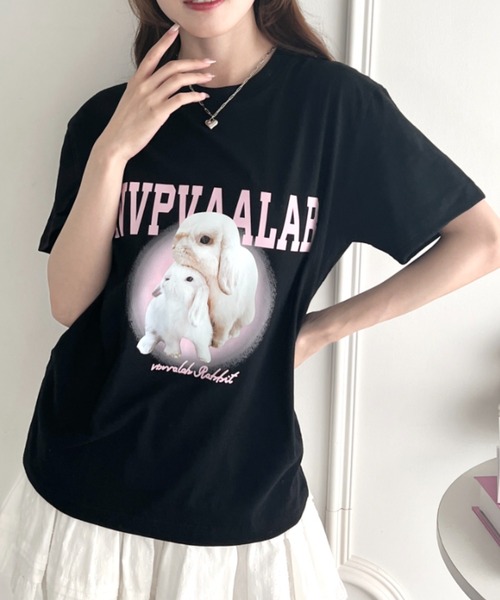 Loueme（ルエム）の「ロップイヤーラビットロゴTシャツ（Tシャツ/カットソー・レディース・ライトグレー/ブラック・M/XL）」の7枚目の写真