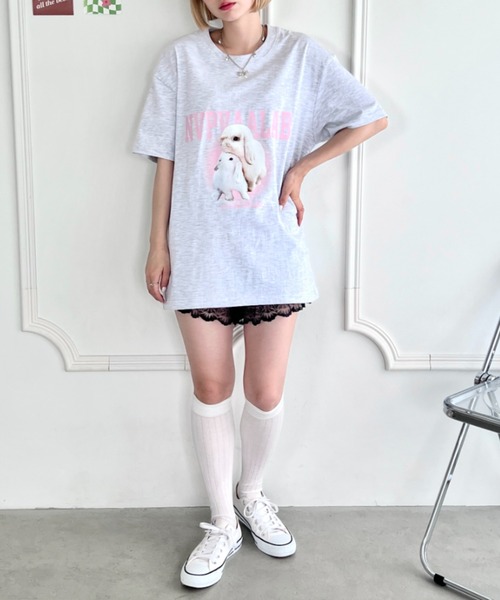 Loueme（ルエム）の「ロップイヤーラビットロゴTシャツ（Tシャツ/カットソー・レディース・ライトグレー/ブラック・M/XL）」の10枚目の写真