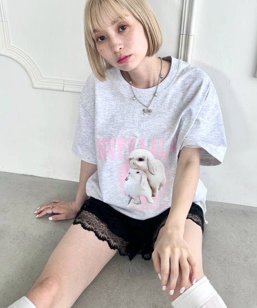 Loueme（ルエム）の「ロップイヤーラビットロゴTシャツ（Tシャツ/カットソー・レディース・ライトグレー/ブラック・M/XL）」の11枚目の写真