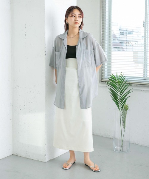 KBF（ケイビーエフ）の「ハイウエストIラインスカート（スカート・レディース・グリーン系その他/ネイビー/アイボリー・ONE）」の5枚目の写真