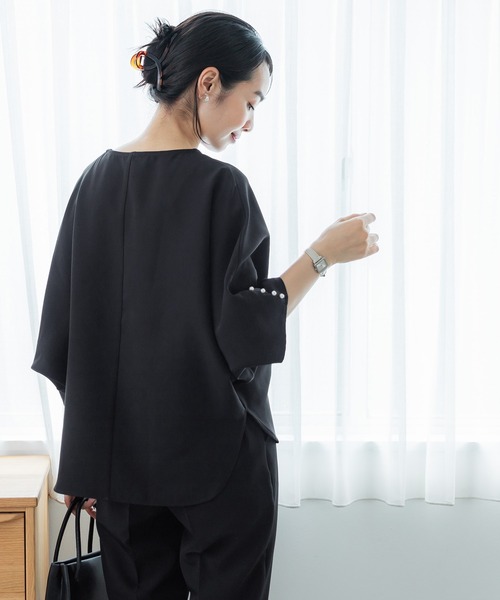coca(coca)(コカ)の「セットアップ対応袖パールドルマンブラウス(シャツ/ブラウス・レディース・ブラック/ライトベージュ・M/L)」の7枚目の写真