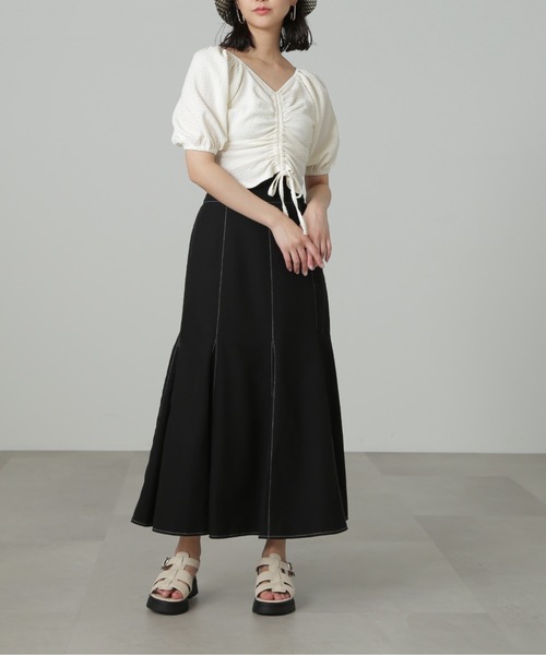 FREE'S MART（フリーズマート）の「[低身長サイズ/Sシリーズ]配色ステッチバックレースアップスカート（スカート・レディース・ブラウン/ブラック・MEDIUM/SMALL/X-SMALL）」の11枚目の写真