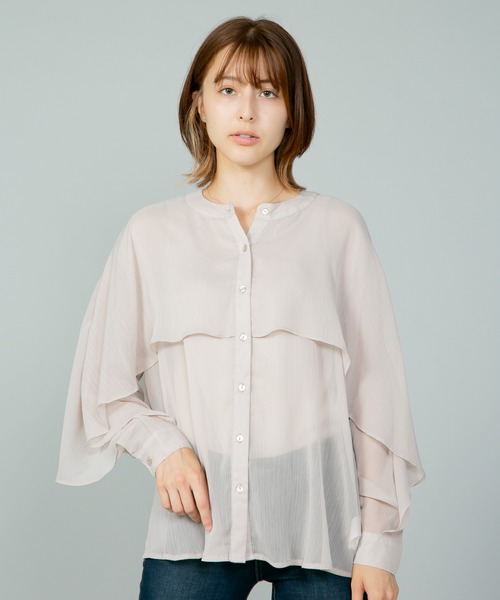 fort point(フォーポイント)の「【C-FORT POINT/フォートポイント】 ふわっと透け感、品よく魅せる ラッフルスリーブブラウス(シャツ/ブラウス・レディース・オフホワイト/ベージュ/ブラック・FREE)」の1枚目の写真