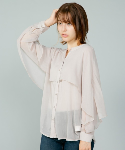 fort point(フォーポイント)の「【C-FORT POINT/フォートポイント】 ふわっと透け感、品よく魅せる ラッフルスリーブブラウス(シャツ/ブラウス・レディース・オフホワイト/ベージュ/ブラック・FREE)」の21枚目の写真