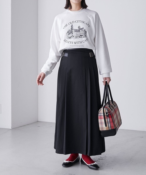 BONLECILL（ボンルシール）の「レザーパイピング ベルトデザイン サイドプリーツチノスカート（スカート・レディース・アイボリー/ネイビー/ベージュ/ブラック・FREE）」の15枚目の写真