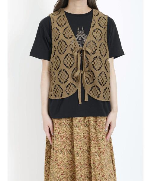 Samansa Mos2（サマンサ モスモス）の「オーバーレースリボン開きベスト（ベスト・レディース・キナリ/オリーブ/ブラック・F）」の10枚目の写真