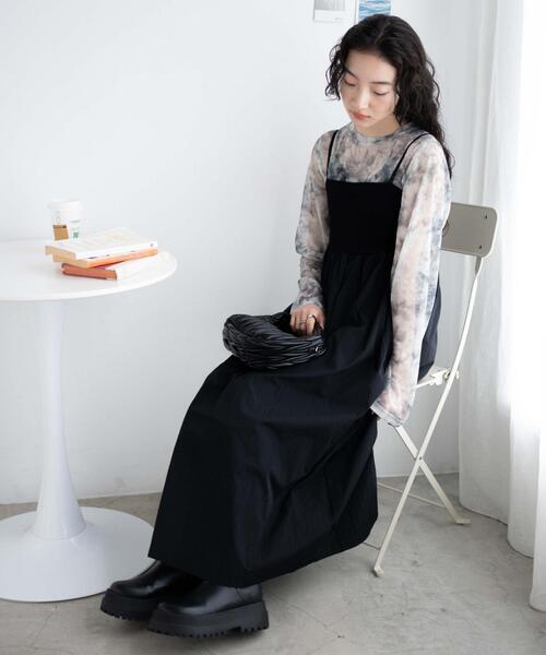 WEGO（ウィゴー）の「WEGO/リブドッキングキャミワンピース（ワンピース・レディース・サックスブルー/ブラック・FREE）」の2枚目の写真