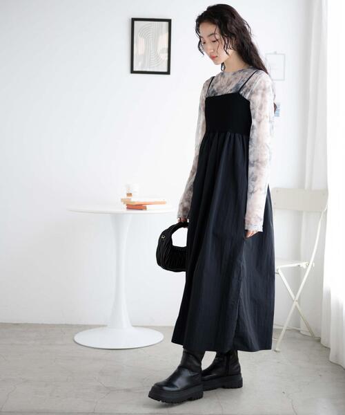 WEGO（ウィゴー）の「WEGO/リブドッキングキャミワンピース（ワンピース・レディース・サックスブルー/ブラック・FREE）」の3枚目の写真