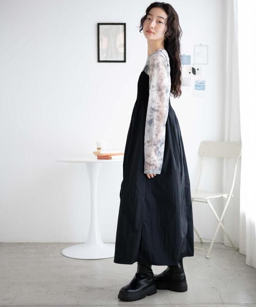 WEGO（ウィゴー）の「WEGO/リブドッキングキャミワンピース（ワンピース・レディース・サックスブルー/ブラック・FREE）」の4枚目の写真