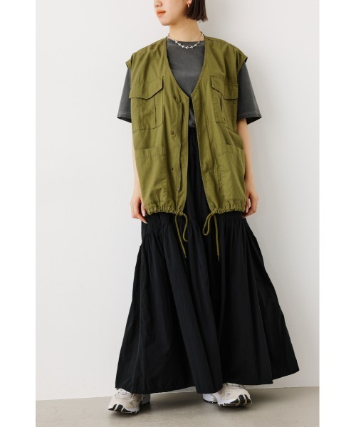 RODEO CROWNS WIDE BOWL（ロデオクラウンズワイドボウル）の「ギャザー切り替えロングスカート（スカート・レディース・アイボリー/ブラック/カーキ・FREE）」の4枚目の写真