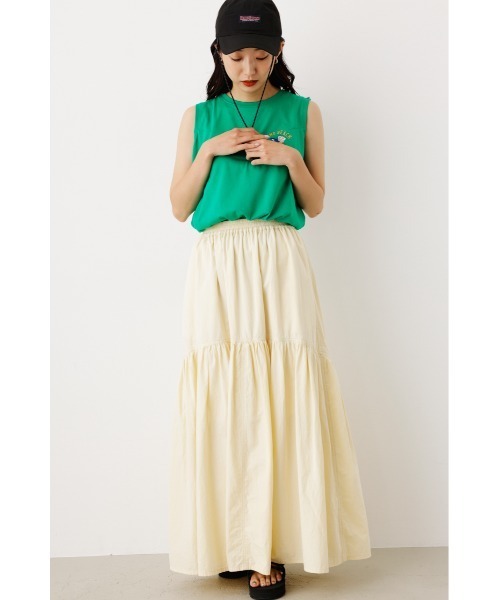 RODEO CROWNS WIDE BOWL（ロデオクラウンズワイドボウル）の「ギャザー切り替えロングスカート（スカート・レディース・アイボリー/ブラック/カーキ・FREE）」の12枚目の写真