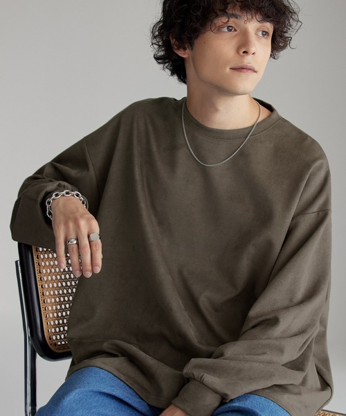 MONO-MART(モノマート)の「ビッグシルエットブラッシュドプルオーバー(Tシャツ/カットソー・メンズ・ブラウン/グレー/アイボリー/グレイッシュブルー/ブラック/ネイビー/カーキ・L/M)」の4枚目の写真