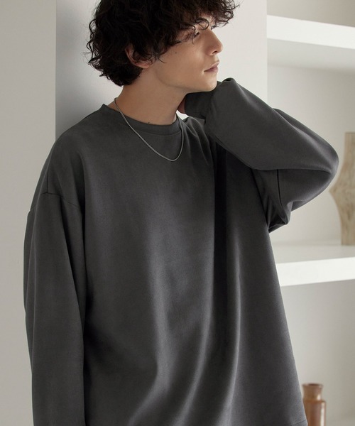 MONO-MART(モノマート)の「ビッグシルエットブラッシュドプルオーバー(Tシャツ/カットソー・メンズ・ブラウン/グレー/アイボリー/グレイッシュブルー/ブラック/ネイビー/カーキ・L/M)」の3枚目の写真