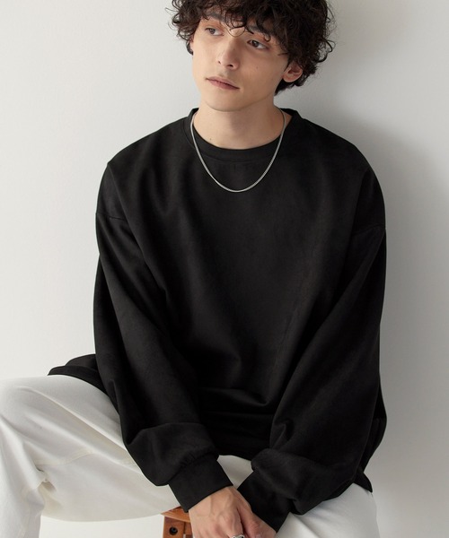 MONO-MART(モノマート)の「ビッグシルエットブラッシュドプルオーバー(Tシャツ/カットソー・メンズ・ブラウン/グレー/アイボリー/グレイッシュブルー/ブラック/ネイビー/カーキ・L/M)」の2枚目の写真