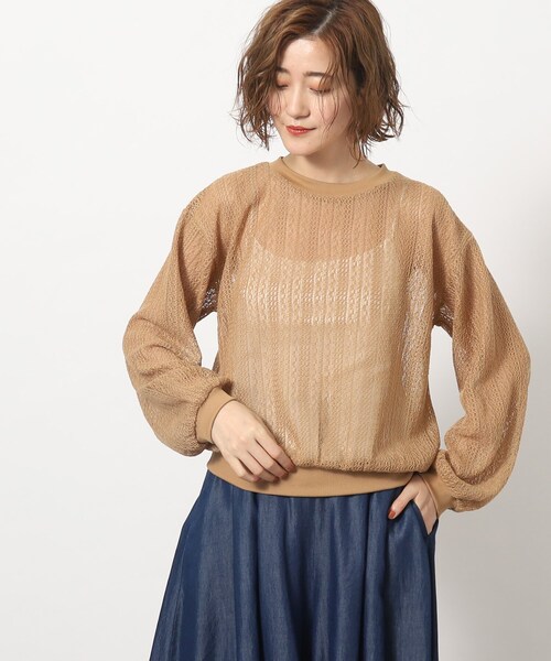 grove(グローブ)の「◆透かし編み風ニットソープルオーバー(Tシャツ/カットソー・レディース・キャメル/ブラック・02/03/04/01/05)」の2枚目の写真
