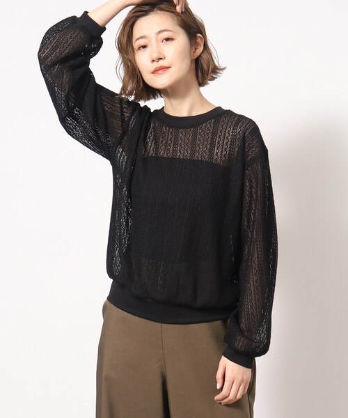 grove(グローブ)の「◆透かし編み風ニットソープルオーバー(Tシャツ/カットソー・レディース・キャメル/ブラック・02/03/04/01/05)」の1枚目の写真