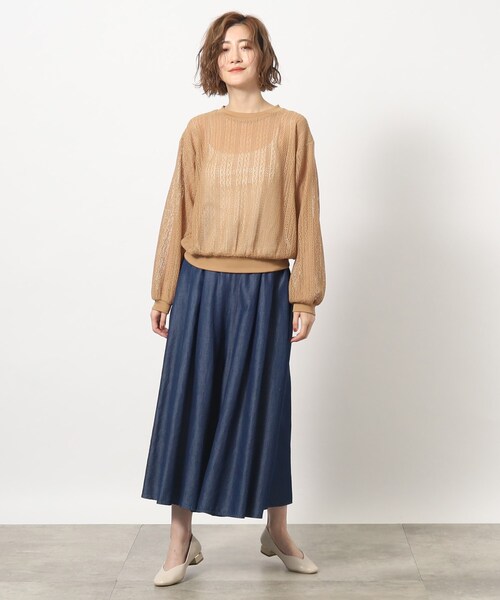 grove(グローブ)の「◆透かし編み風ニットソープルオーバー(Tシャツ/カットソー・レディース・キャメル/ブラック・02/03/04/01/05)」の3枚目の写真