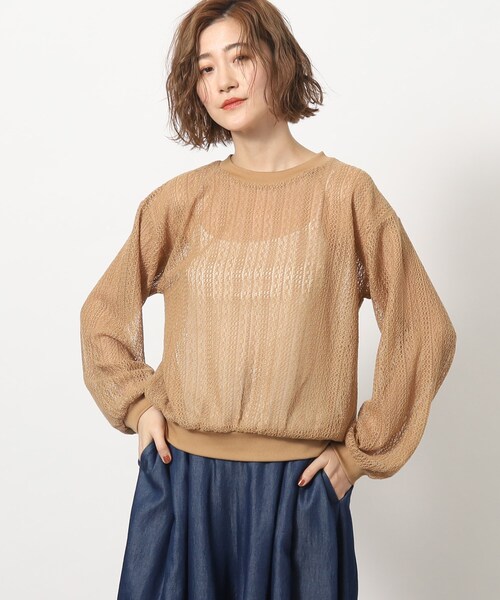 grove(グローブ)の「◆透かし編み風ニットソープルオーバー(Tシャツ/カットソー・レディース・キャメル/ブラック・02/03/04/01/05)」の6枚目の写真