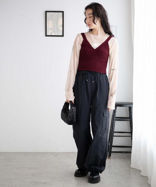 WEGO（ウィゴー）の「WEGO/ニットビスチェ（キャミソール・レディース・ワイン/オフホワイト・FREE）」の4枚目の写真