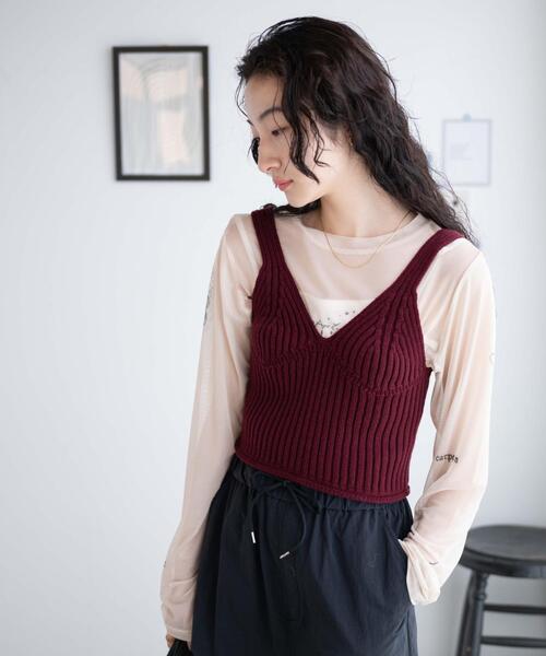 WEGO（ウィゴー）の「WEGO/ニットビスチェ（キャミソール・レディース・ワイン/オフホワイト・FREE）」の13枚目の写真