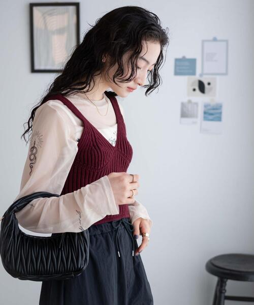 WEGO（ウィゴー）の「WEGO/ニットビスチェ（キャミソール・レディース・ワイン/オフホワイト・FREE）」の14枚目の写真
