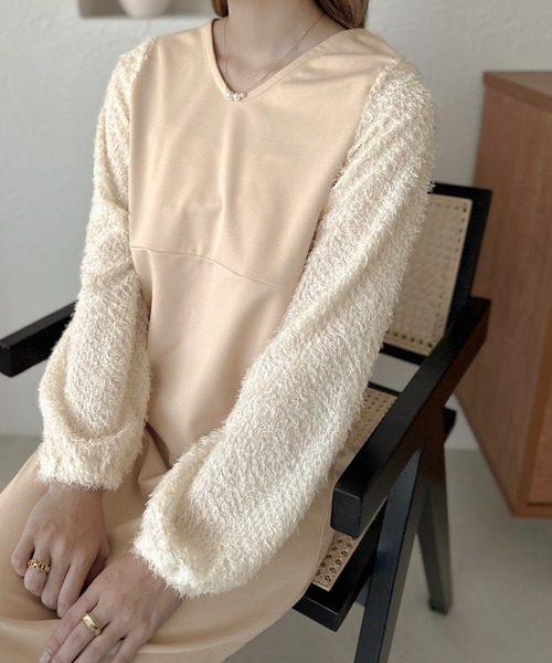 apres jour clair(アプレジュールクレア)の「【apres jour clair】ジャガードスリーブワンピース【ZOZOTOWN限定アイテム】(ワンピース・レディース・アイボリー/ブラック/グレー系その他・X-LARGE/フリー)」の4枚目の写真