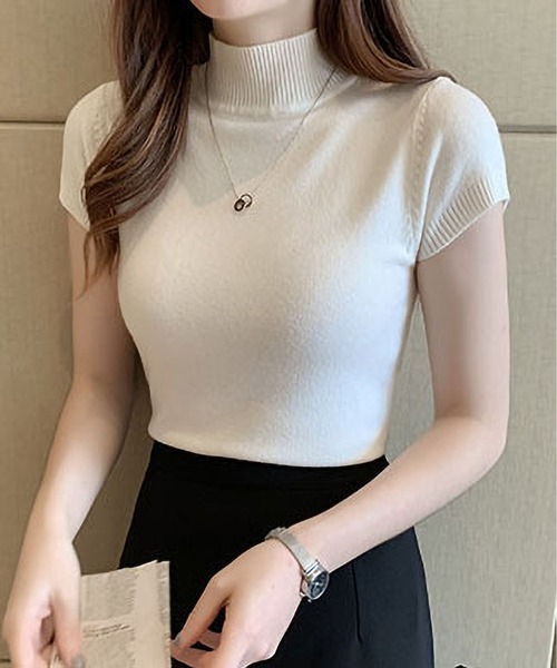 BLANC FICELLE(ブランフィセル)の「美シルエット フレンチスリーブ ハイネックニット(ニット/セーター・レディース・ブラック/Brick/グレー/アイボリー/ベージュ/グリーン/ダークグリーン・FREE)」の20枚目の写真