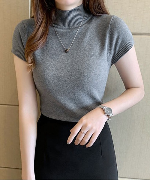 BLANC FICELLE(ブランフィセル)の「美シルエット フレンチスリーブ ハイネックニット(ニット/セーター・レディース・ブラック/Brick/グレー/アイボリー/ベージュ/グリーン/ダークグリーン・FREE)」の8枚目の写真