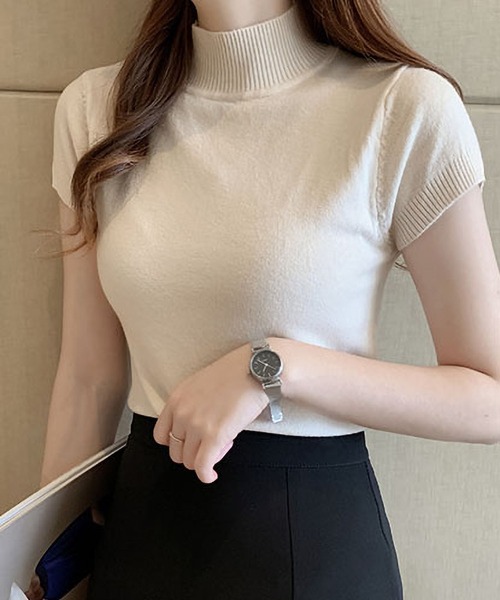 BLANC FICELLE(ブランフィセル)の「美シルエット フレンチスリーブ ハイネックニット(ニット/セーター・レディース・ブラック/Brick/グレー/アイボリー/ベージュ/グリーン/ダークグリーン・FREE)」の10枚目の写真