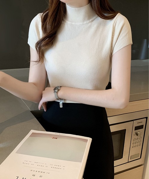 BLANC FICELLE(ブランフィセル)の「美シルエット フレンチスリーブ ハイネックニット(ニット/セーター・レディース・ブラック/Brick/グレー/アイボリー/ベージュ/グリーン/ダークグリーン・FREE)」の12枚目の写真