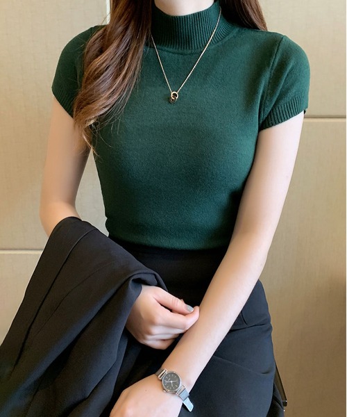 BLANC FICELLE(ブランフィセル)の「美シルエット フレンチスリーブ ハイネックニット(ニット/セーター・レディース・ブラック/Brick/グレー/アイボリー/ベージュ/グリーン/ダークグリーン・FREE)」の13枚目の写真