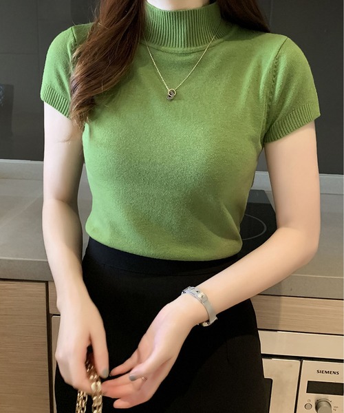 BLANC FICELLE(ブランフィセル)の「美シルエット フレンチスリーブ ハイネックニット(ニット/セーター・レディース・ブラック/Brick/グレー/アイボリー/ベージュ/グリーン/ダークグリーン・FREE)」の16枚目の写真