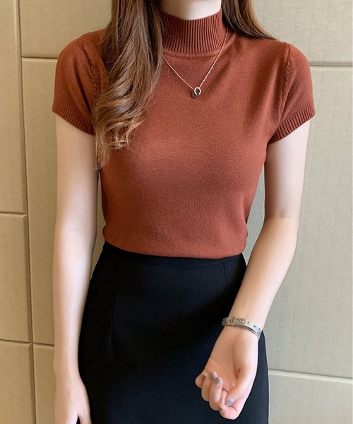 BLANC FICELLE(ブランフィセル)の「美シルエット フレンチスリーブ ハイネックニット(ニット/セーター・レディース・ブラック/Brick/グレー/アイボリー/ベージュ/グリーン/ダークグリーン・FREE)」の19枚目の写真