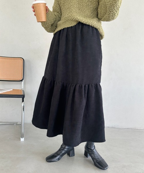 un+frame(アンフレーム)の「corduroy volume skirt/コーデュロイシャーリングギャザーボリュームフレアスカート(スカート・レディース・グレー/ベージュ/ブラック・FREE)」の4枚目の写真