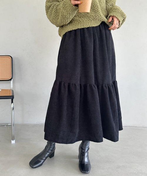 un+frame(アンフレーム)の「corduroy volume skirt/コーデュロイシャーリングギャザーボリュームフレアスカート(スカート・レディース・グレー/ベージュ/ブラック・FREE)」の5枚目の写真