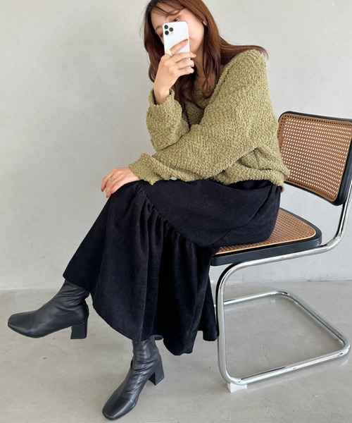 un+frame(アンフレーム)の「corduroy volume skirt/コーデュロイシャーリングギャザーボリュームフレアスカート(スカート・レディース・グレー/ベージュ/ブラック・FREE)」の11枚目の写真