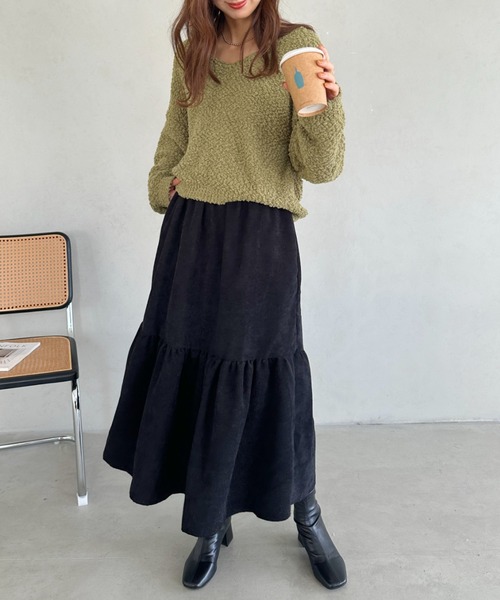 un+frame(アンフレーム)の「corduroy volume skirt/コーデュロイシャーリングギャザーボリュームフレアスカート(スカート・レディース・グレー/ベージュ/ブラック・FREE)」の12枚目の写真