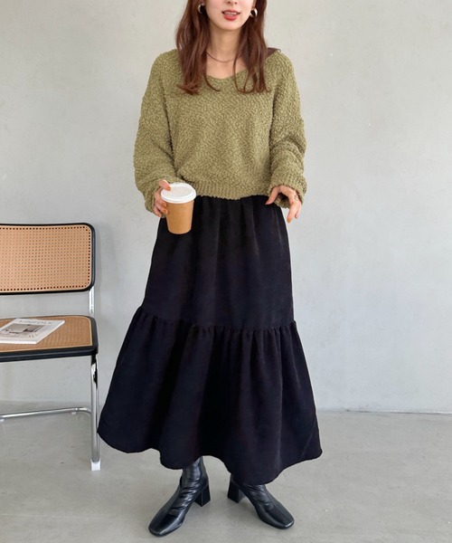 un+frame(アンフレーム)の「corduroy volume skirt/コーデュロイシャーリングギャザーボリュームフレアスカート(スカート・レディース・グレー/ベージュ/ブラック・FREE)」の13枚目の写真