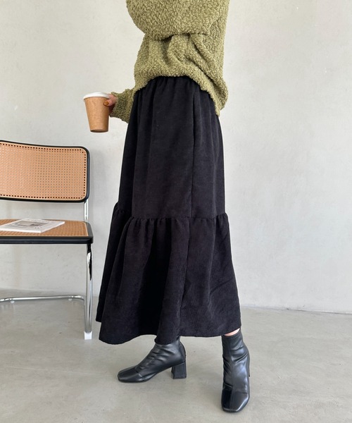 un+frame(アンフレーム)の「corduroy volume skirt/コーデュロイシャーリングギャザーボリュームフレアスカート(スカート・レディース・グレー/ベージュ/ブラック・FREE)」の7枚目の写真