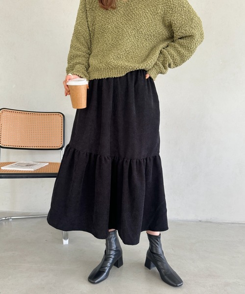 un+frame(アンフレーム)の「corduroy volume skirt/コーデュロイシャーリングギャザーボリュームフレアスカート(スカート・レディース・グレー/ベージュ/ブラック・FREE)」の8枚目の写真